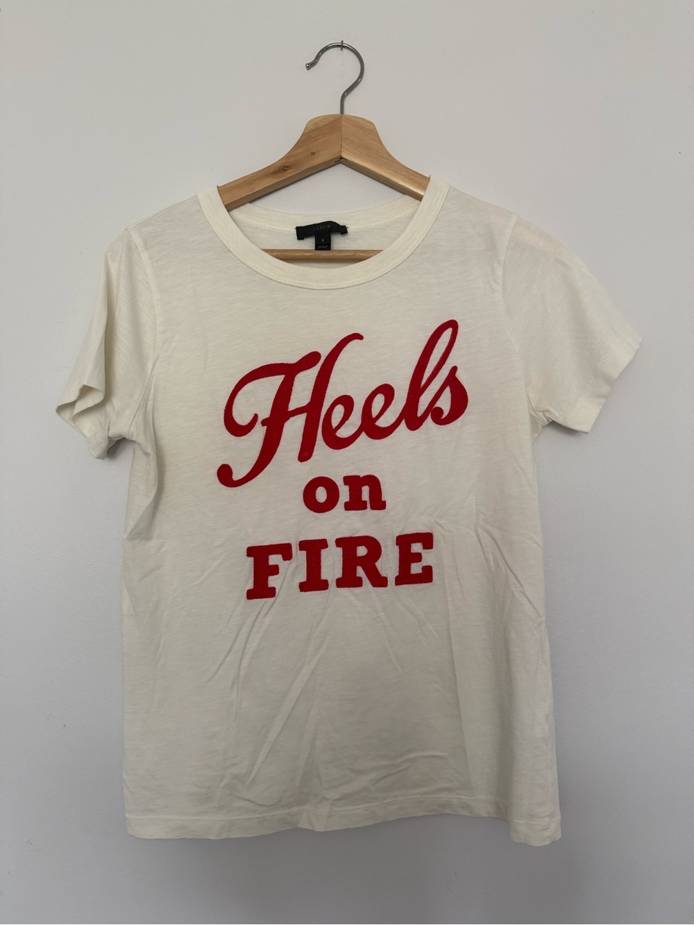 J. Crew Cream Tee with Red 'Heels on Fire' Graphic